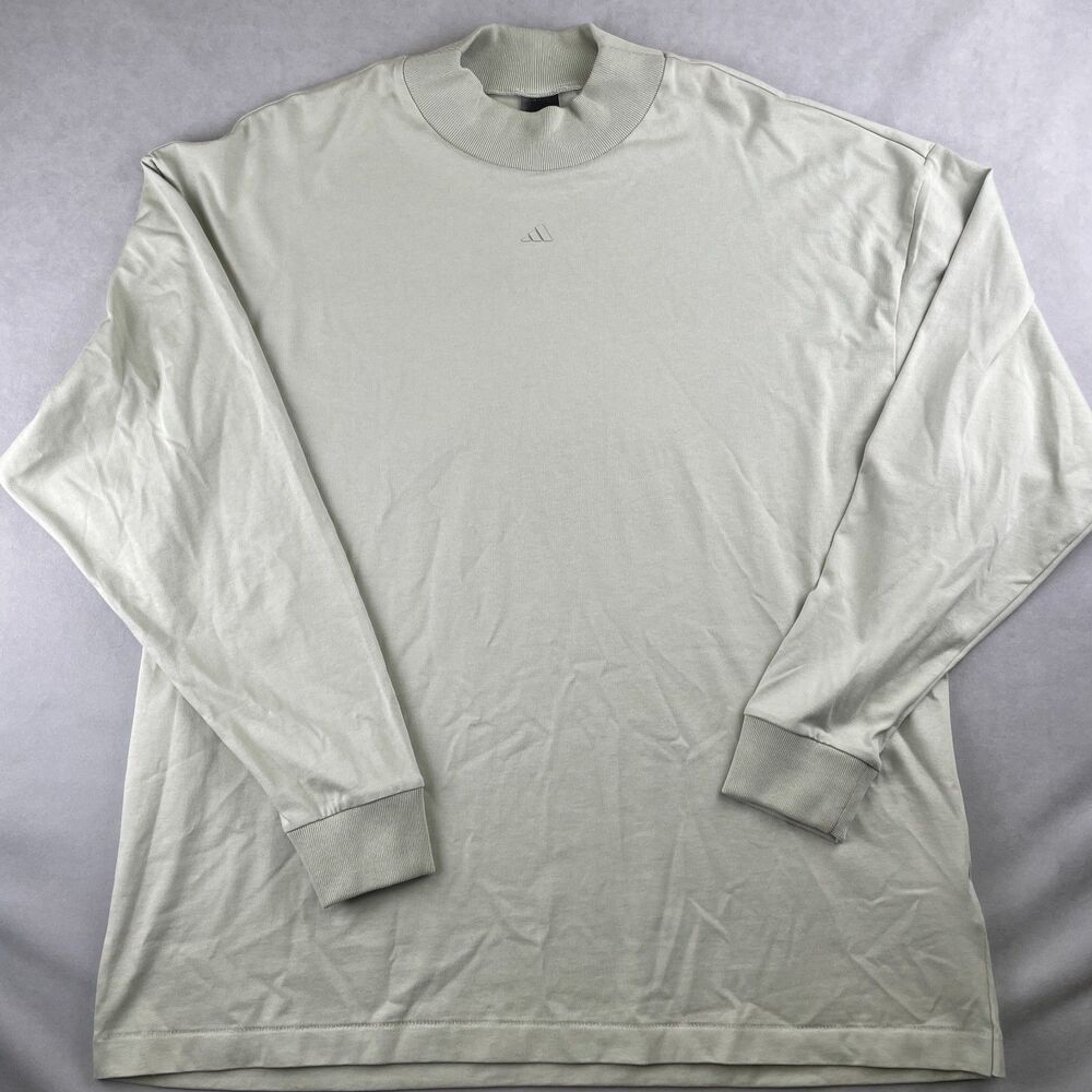 Adidas Shirt Mens M Sage Green Long Sleeve Mock Neck Basketball Heavyweight Logo